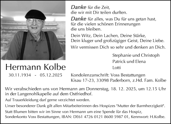 Traueranzeige von Hermann Kolbe von Neue Westfälische und Westfalen-Blatt
