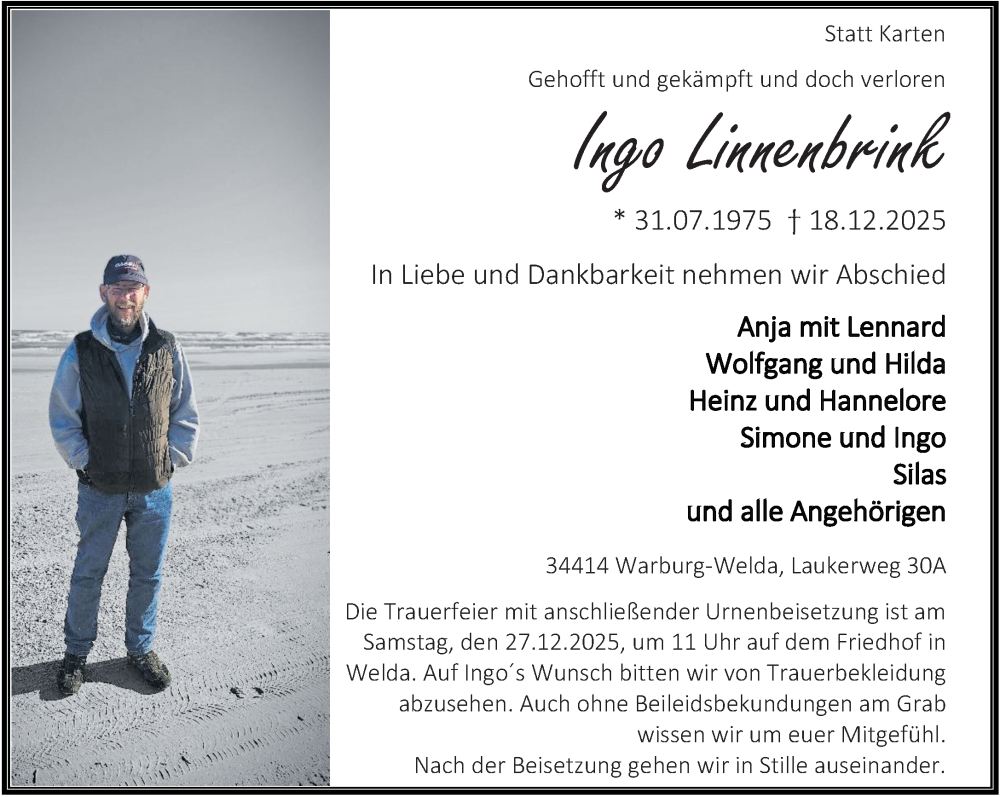  Traueranzeige für Ingo Linnenbrink vom 20.12.2025 aus Neue Westfälische und Westfalen-Blatt