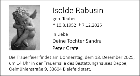 Traueranzeige von Isolde Rabusin von Neue Westfälische und Westfalen-Blatt