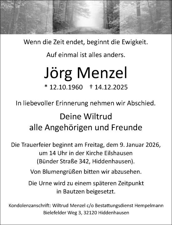 Traueranzeige von Jörg Menzel von Neue Westfälische und Westfalen-Blatt