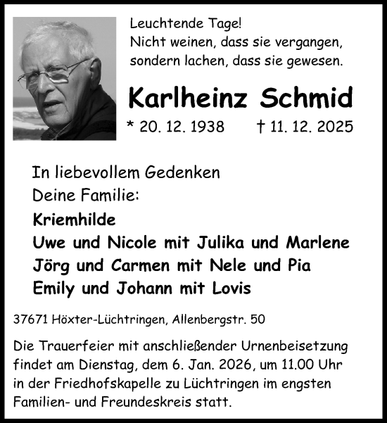 Traueranzeige von Karlheinz Schmid von Neue Westfälische und Westfalen-Blatt