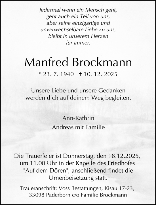 Traueranzeige von Manfred Brockmann von Neue Westfälische und Westfalen-Blatt