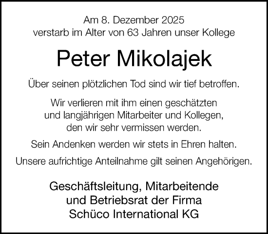 Traueranzeige von Peter Mikolajek von Neue Westfälische und Westfalen-Blatt