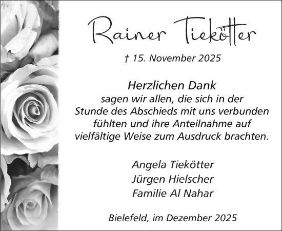 Traueranzeige von Rainer Tiekötter von Neue Westfälische und Westfalen-Blatt