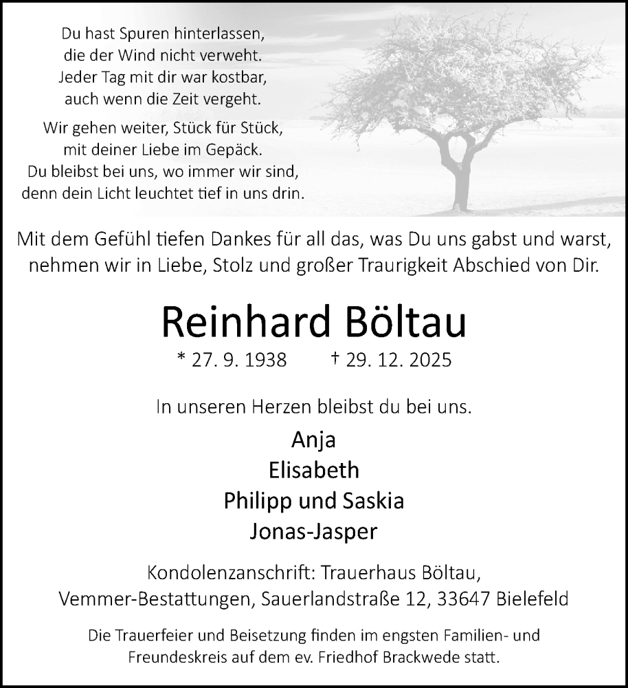 Traueranzeige für Reinhard Böltau vom 31.12.2025 aus Neue Westfälische und Westfalen-Blatt
