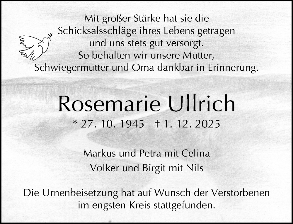  Traueranzeige für Rosemarie Ullrich vom 13.12.2025 aus Neue Westfälische und Westfalen-Blatt