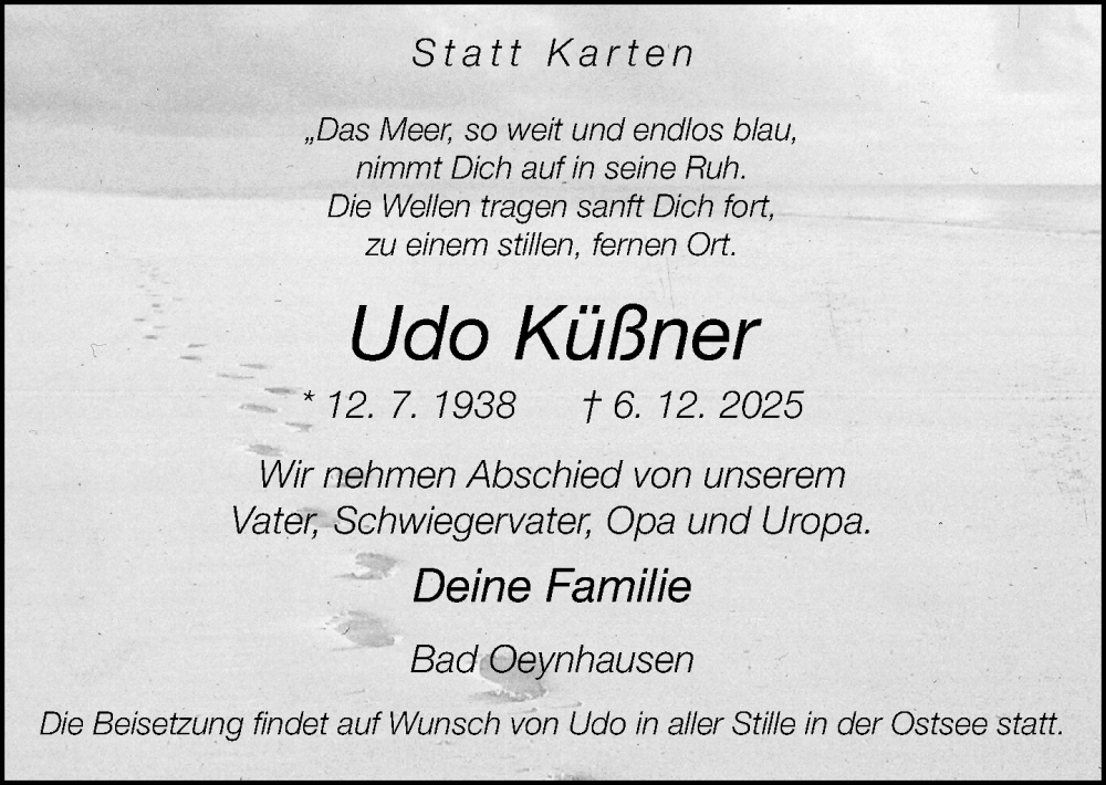  Traueranzeige für Udo Küßner vom 13.12.2025 aus Neue Westfälische und Westfalen-Blatt