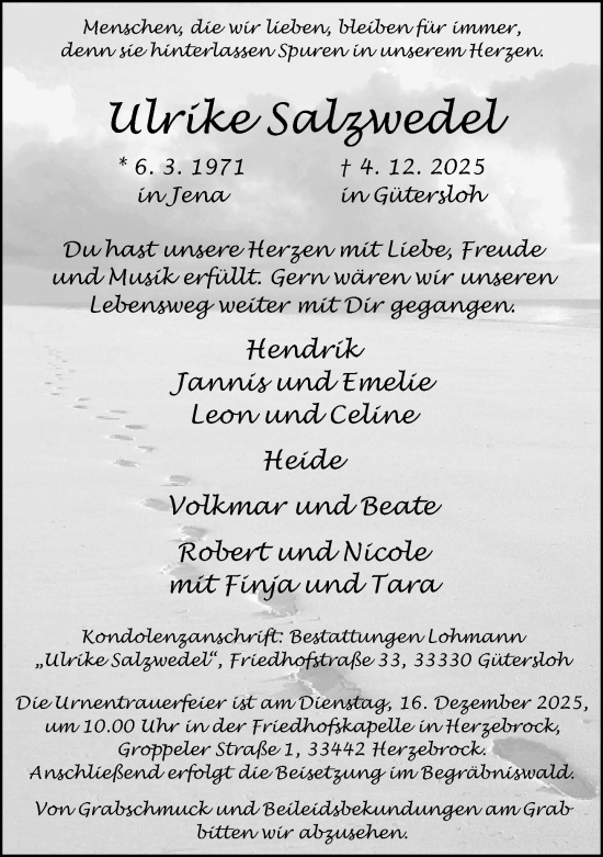Traueranzeige von Ulrike Salzwedel von Neue Westfälische und Westfalen-Blatt