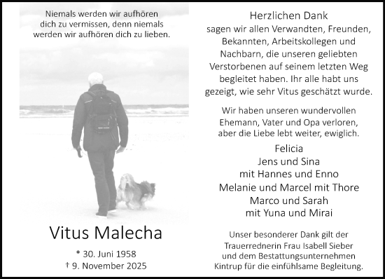 Traueranzeige von Vitus Malecha von Neue Westfälische und Westfalen-Blatt