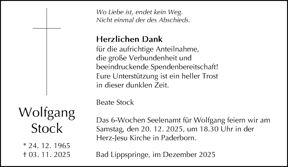  Traueranzeige für Wolfgang Stock vom 06.12.2025 aus Neue Westfälische und Westfalen-Blatt