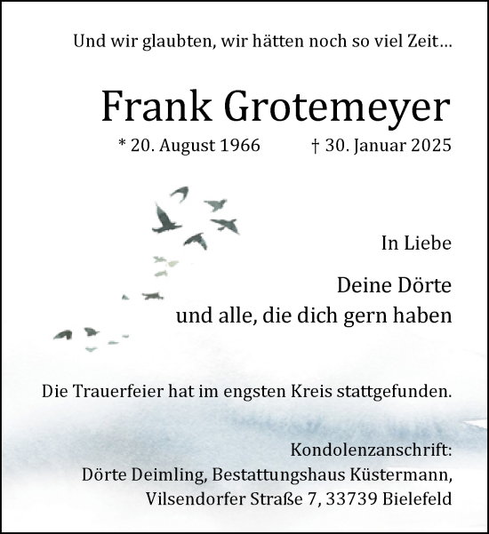 Traueranzeige von Frank Grotemeyer von Neue Westfälische und Westfalen-Blatt