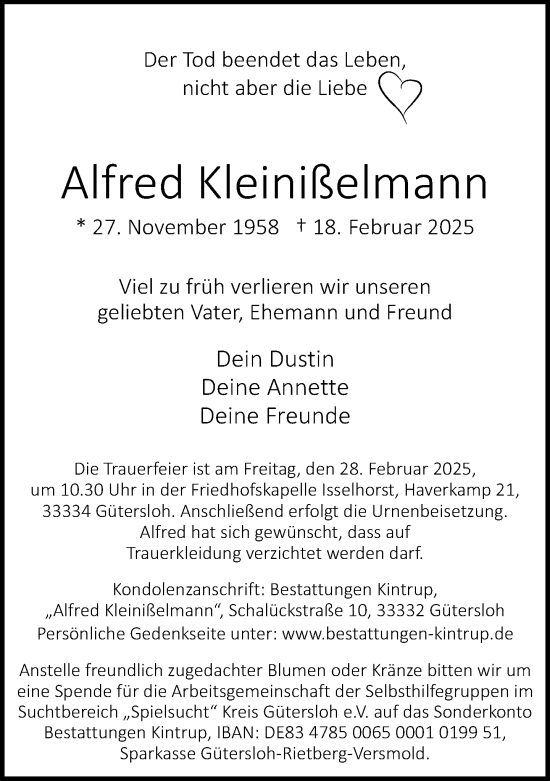 Traueranzeige von Alfred Kleinißelmann von Neue Westfälische und Westfalen-Blatt