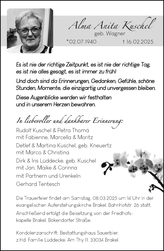 Traueranzeige von Alma Anita Kuschel von Neue Westfälische und Westfalen-Blatt