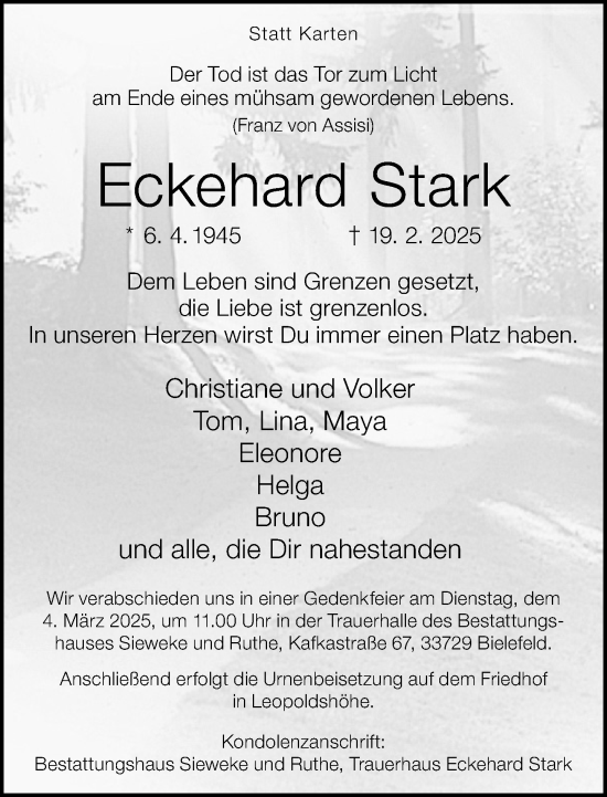 Traueranzeige von Eckehard Stark von Neue Westfälische und Westfalen-Blatt