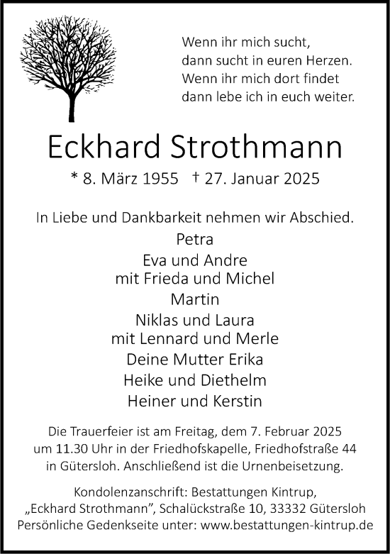 Traueranzeige von Eckhard Strothmann von Neue Westfälische und Westfalen-Blatt