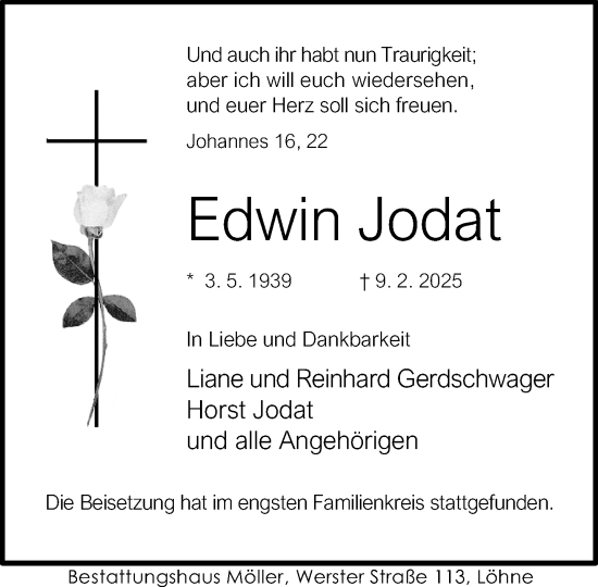 Traueranzeige von Edwin Jodat von Neue Westfälische und Westfalen-Blatt