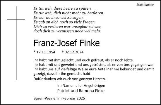 Traueranzeige von Franz-Josef Finke von Neue Westfälische und Westfalen-Blatt