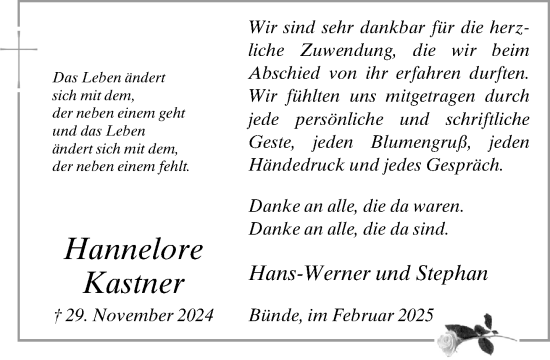 Traueranzeige von Hannelore Kastner von Neue Westfälische und Westfalen-Blatt