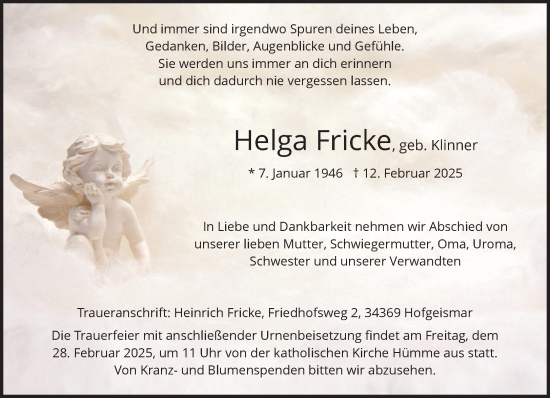 Traueranzeige von Helga Fricke von Neue Westfälische und Westfalen-Blatt