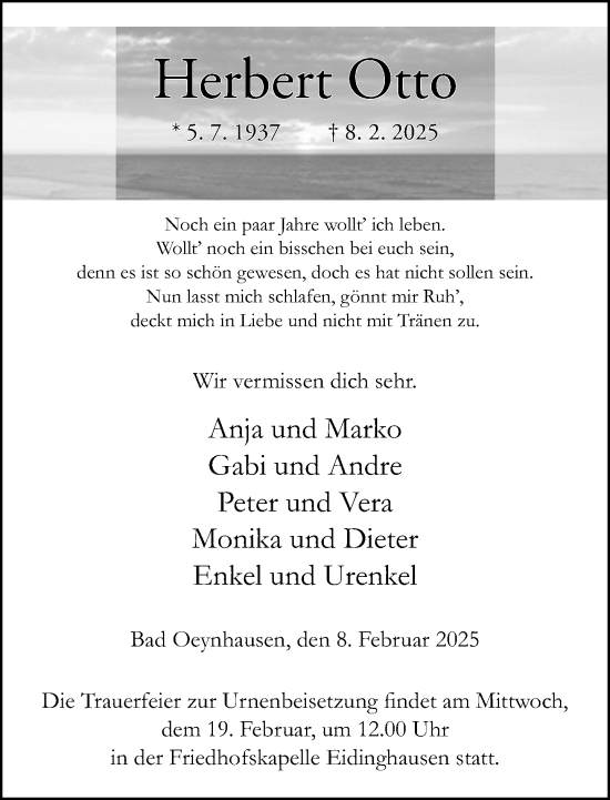 Traueranzeige von Herbert Otto von Neue Westfälische und Westfalen-Blatt