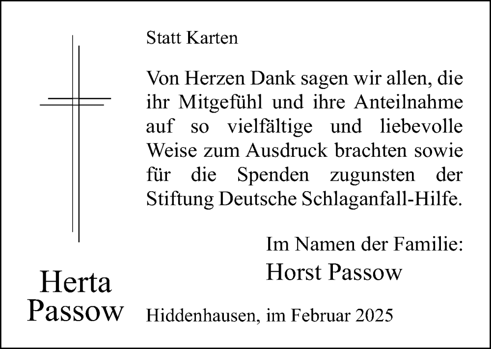  Traueranzeige für Herta Passow vom 01.02.2025 aus Neue Westfälische und Westfalen-Blatt