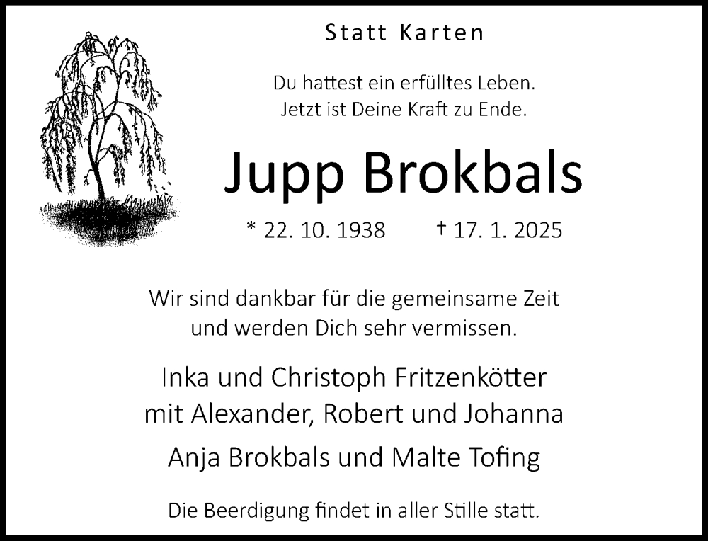  Traueranzeige für Jupp Brokbals vom 01.02.2025 aus Neue Westfälische und Westfalen-Blatt