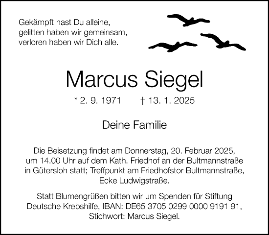 Traueranzeige von Marcus Siegel von Neue Westfälische und Westfalen-Blatt