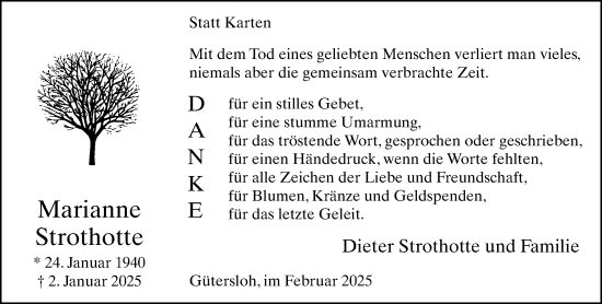 Traueranzeige von Marianne Strothotte von Neue Westfälische und Westfalen-Blatt