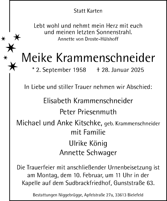 Traueranzeige von Meike Krammenschneider von Neue Westfälische und Westfalen-Blatt