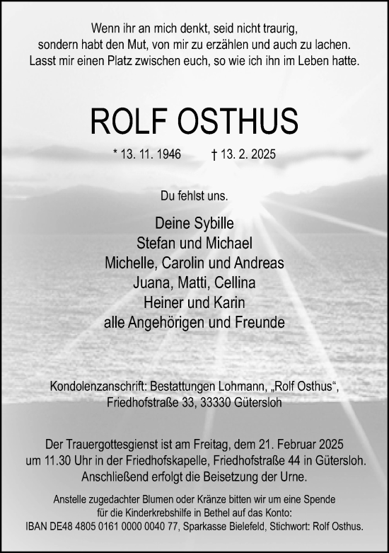 Traueranzeige von Rolf Osthus von Neue Westfälische und Westfalen-Blatt