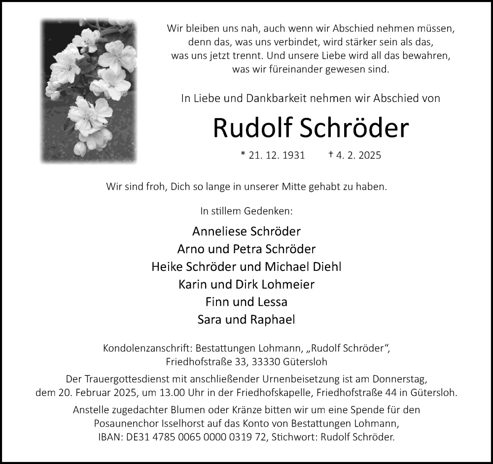 Traueranzeige für Rudolf Schröder vom 08.02.2025 aus Neue Westfälische und Westfalen-Blatt
