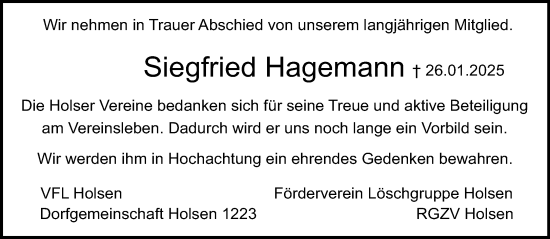 Traueranzeige von Siegfried Hagemann von Neue Westfälische und Westfalen-Blatt