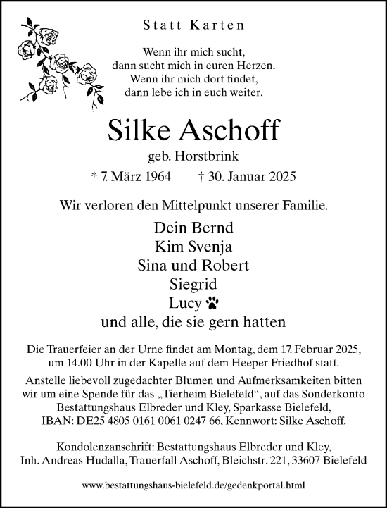 Traueranzeige von Silke Aschoff von Neue Westfälische und Westfalen-Blatt