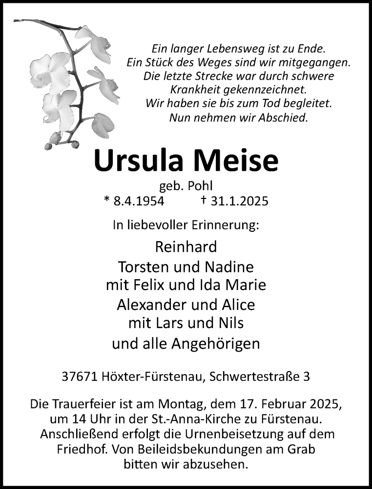  Traueranzeige für Ursula Meise vom 08.02.2025 aus Neue Westfälische und Westfalen-Blatt