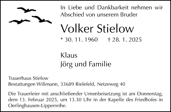 Traueranzeige von Volker Stielow von Neue Westfälische und Westfalen-Blatt