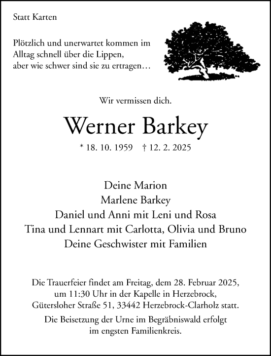 Traueranzeige von Werner Barkey von Neue Westfälische und Westfalen-Blatt