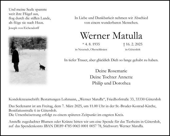 Traueranzeige von Werner Matulla von Neue Westfälische und Westfalen-Blatt