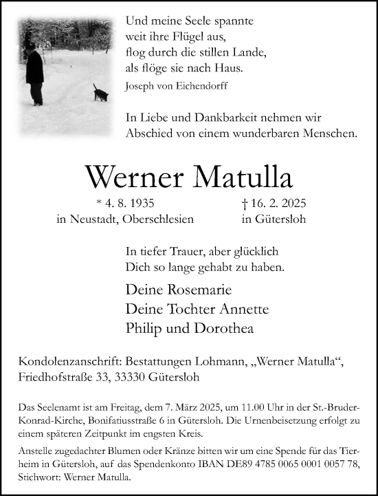 Traueranzeige von Werner Matulla von Neue Westfälische und Westfalen-Blatt
