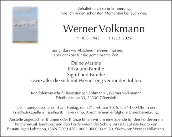Traueranzeige von Werner Volkmann von Neue Westfälische und Westfalen-Blatt