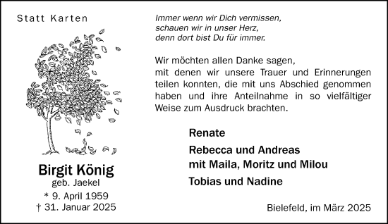 Traueranzeige von Birgit König von Neue Westfälische und Westfalen-Blatt