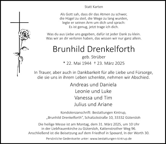 Traueranzeige von Brunhild Drenkelforth von Neue Westfälische und Westfalen-Blatt