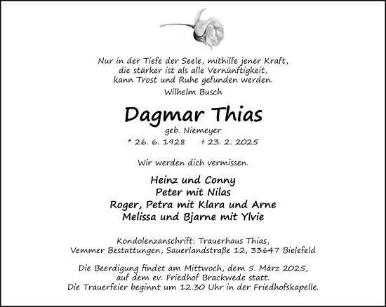 Traueranzeige von Dagmar Thias von Neue Westfälische und Westfalen-Blatt