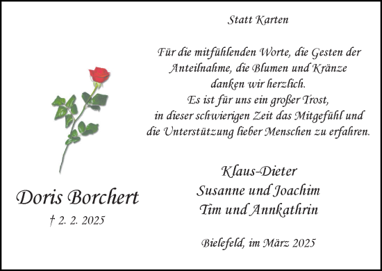 Traueranzeige von Doris Borchert von Neue Westfälische und Westfalen-Blatt