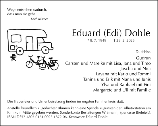 Traueranzeige von Eduard Dohle von Neue Westfälische und Westfalen-Blatt