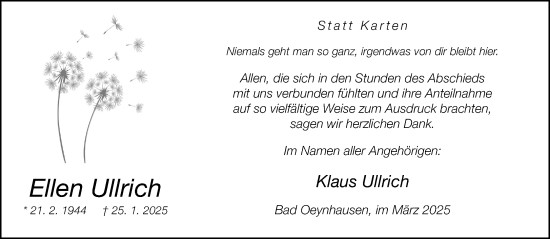 Traueranzeige von Ellen Ullrich von Neue Westfälische und Westfalen-Blatt