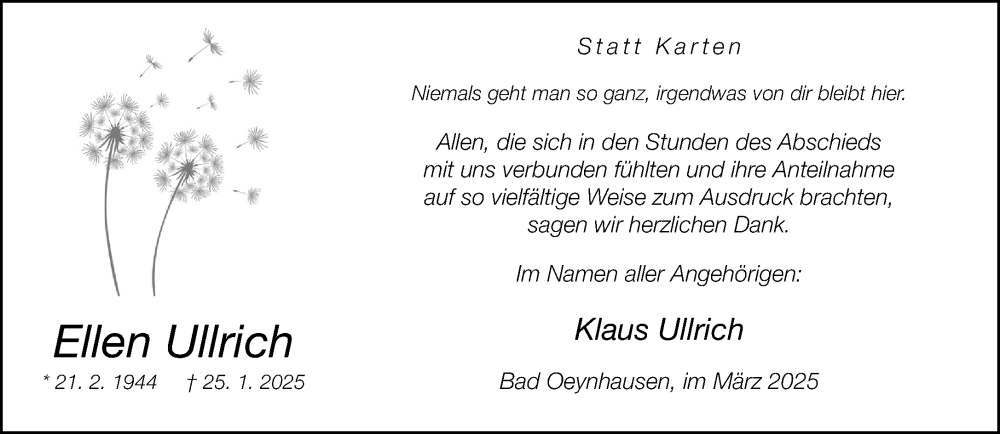  Traueranzeige für Ellen Ullrich vom 08.03.2025 aus Neue Westfälische und Westfalen-Blatt