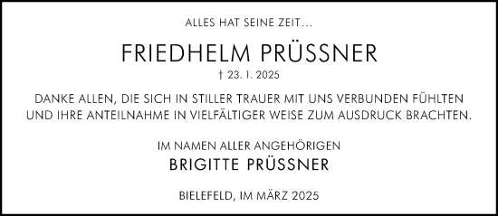 Traueranzeige von Friedhelm Prüssner von Neue Westfälische und Westfalen-Blatt