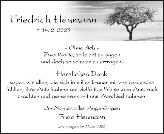 Traueranzeige von Friedrich Heumann von Neue Westfälische und Westfalen-Blatt