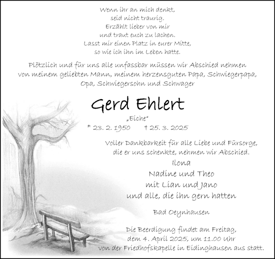 Traueranzeige von Gerd Ehlert von Neue Westfälische und Westfalen-Blatt
