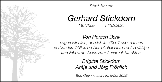 Traueranzeige von Gerhard Stickdorn von Neue Westfälische und Westfalen-Blatt